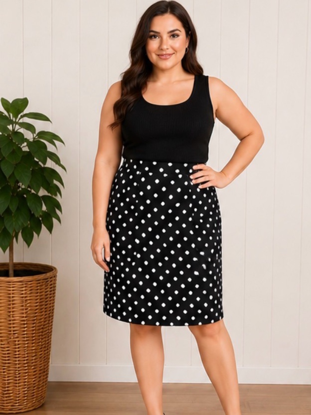 SHEIN Curve Polka Dot Pencil Skirt - Black/White Sz 1X